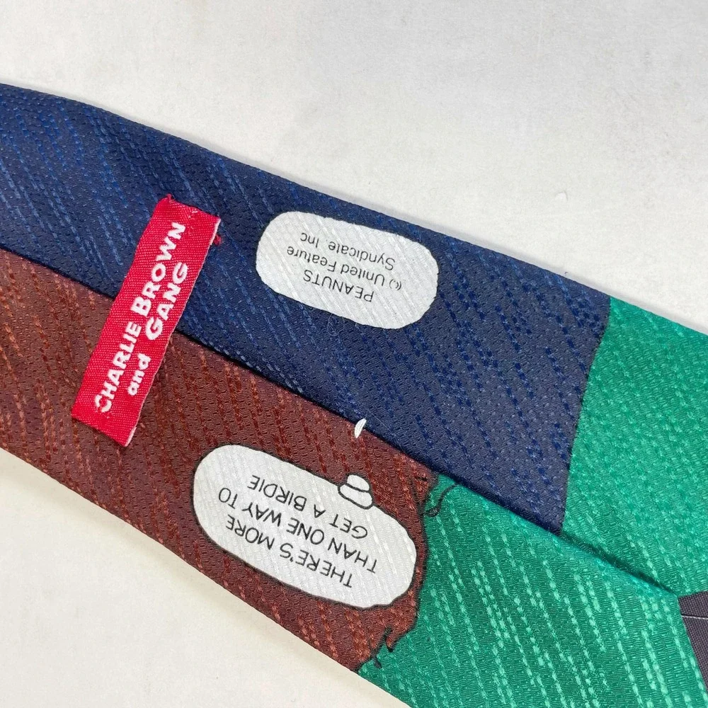Peanuts‎ Snoopy Golf Tie Charlie Brown and Gang Mens Blue Green Polyester USA